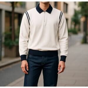 New nwt Bogey boys Sz sm white zip terry crewneck preppy sweatshirt pullover